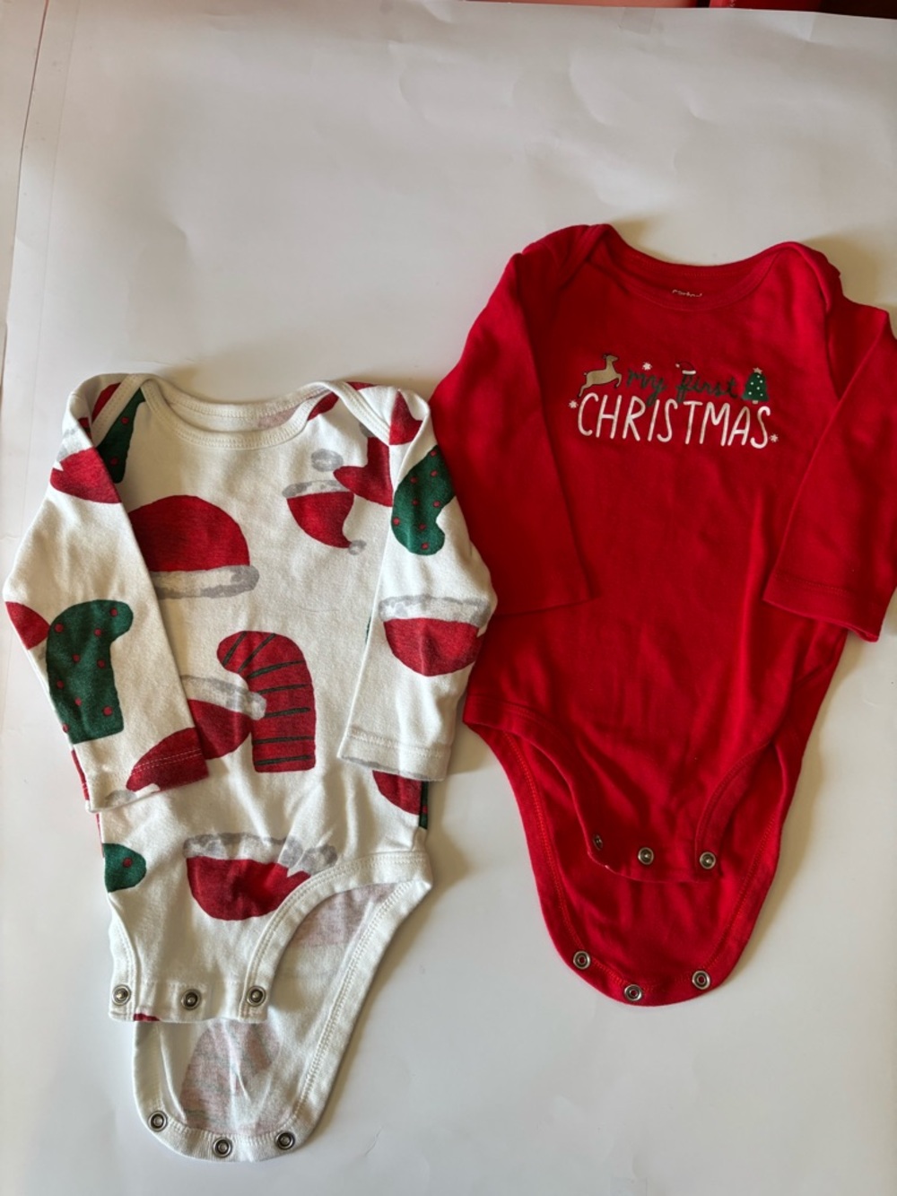 Carter's Red & White Christmas Baby One-Piece Bodysuit Set